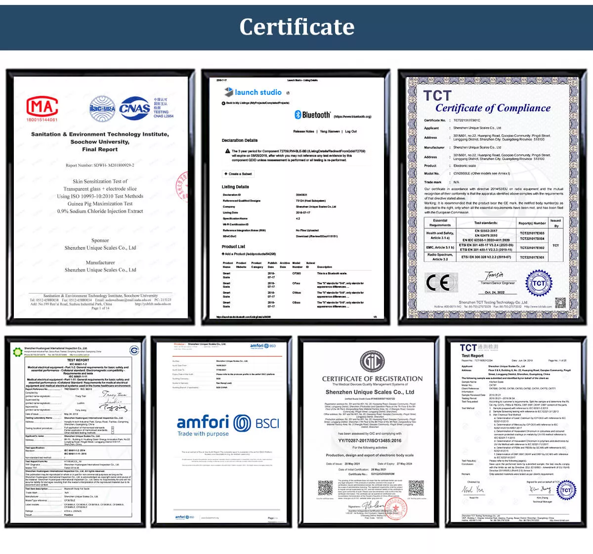 unique scale's certificate