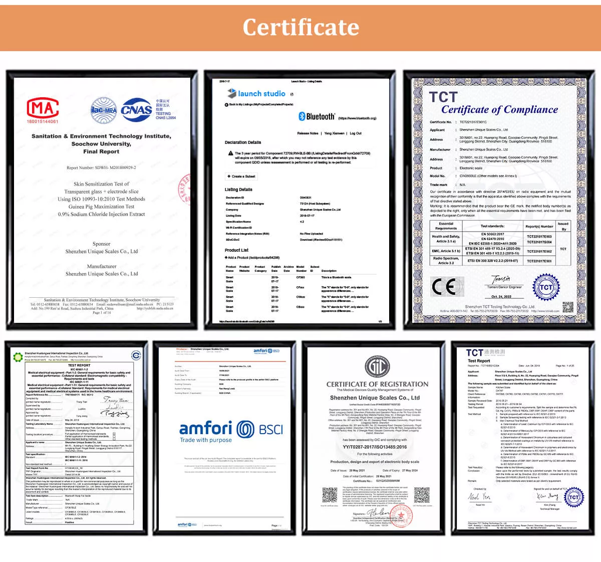 digital cooking scales's certificate