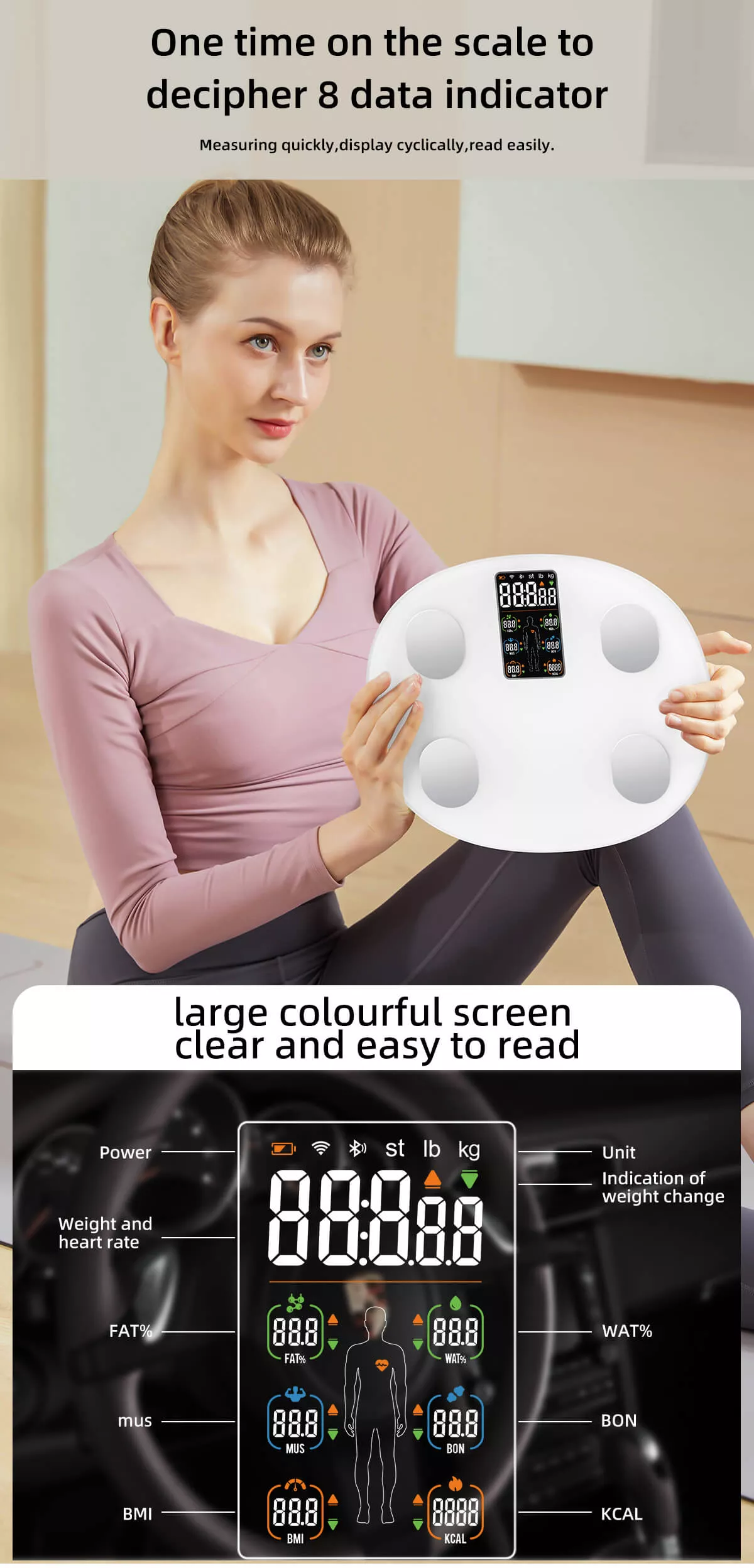 bluetooth scale, body fat percentage scale, portable electronic scale
