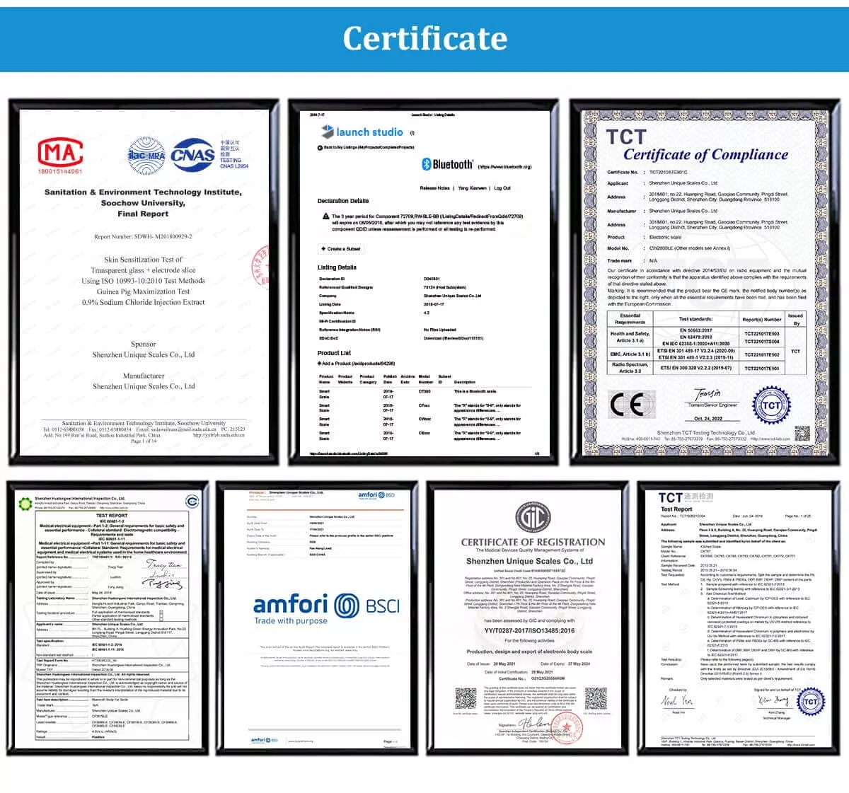 Our certificates as smart scales manufacturer