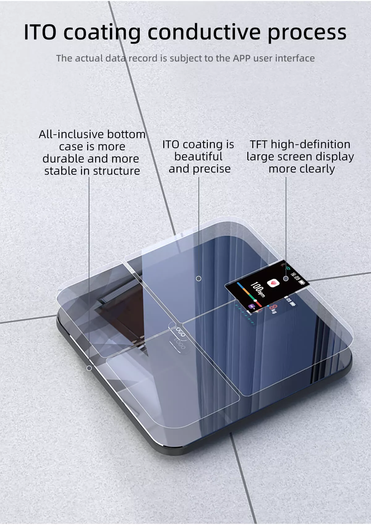 ITO tempered glass platform body fat scale, ITO coating smart scale