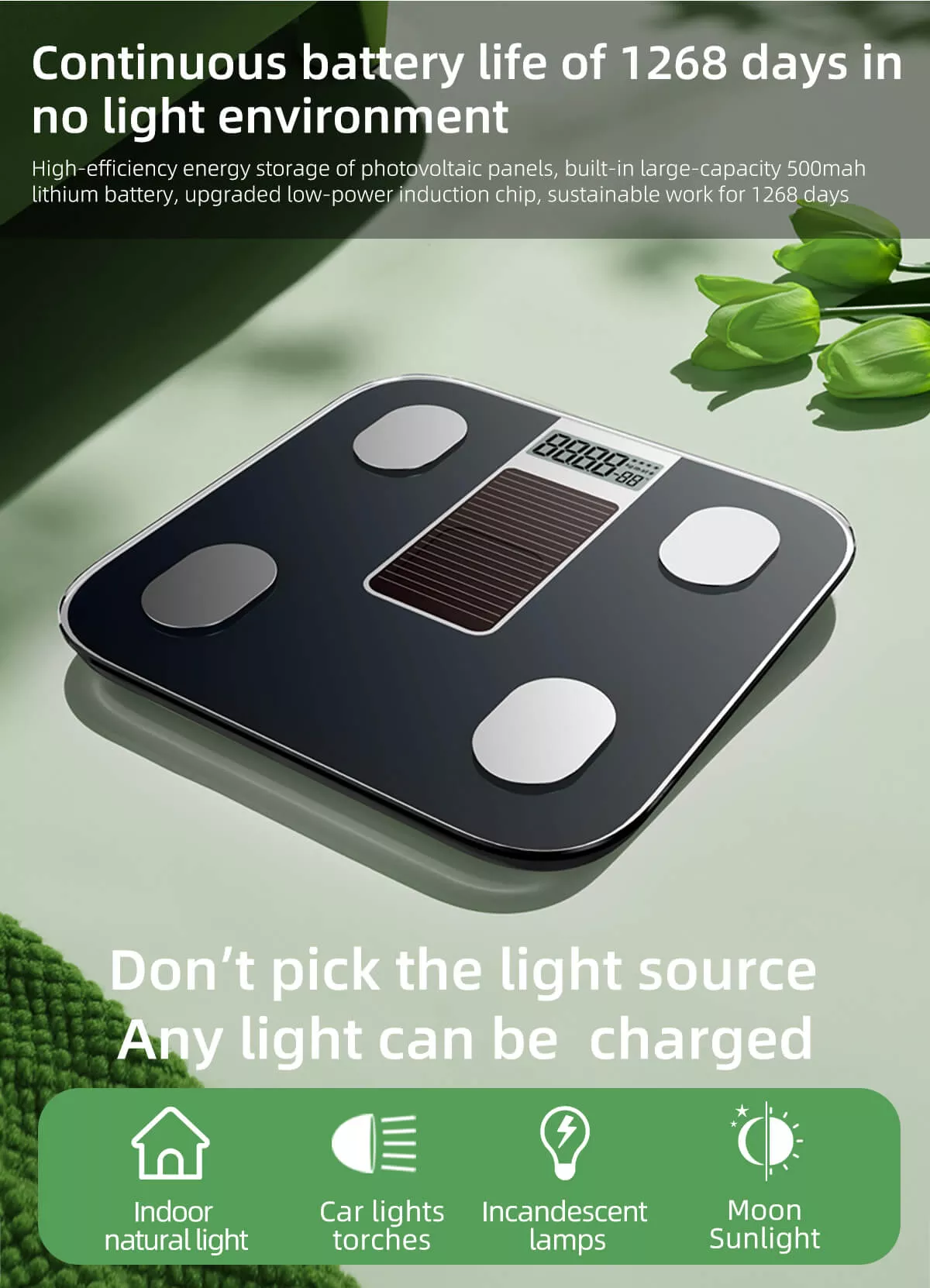 bluetooth smart scale, Bluetooth Body Scale Solar Energy Light Energy Charging