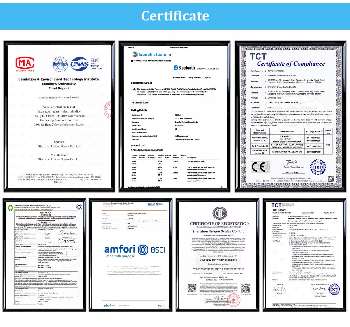 body fat scale's certificate