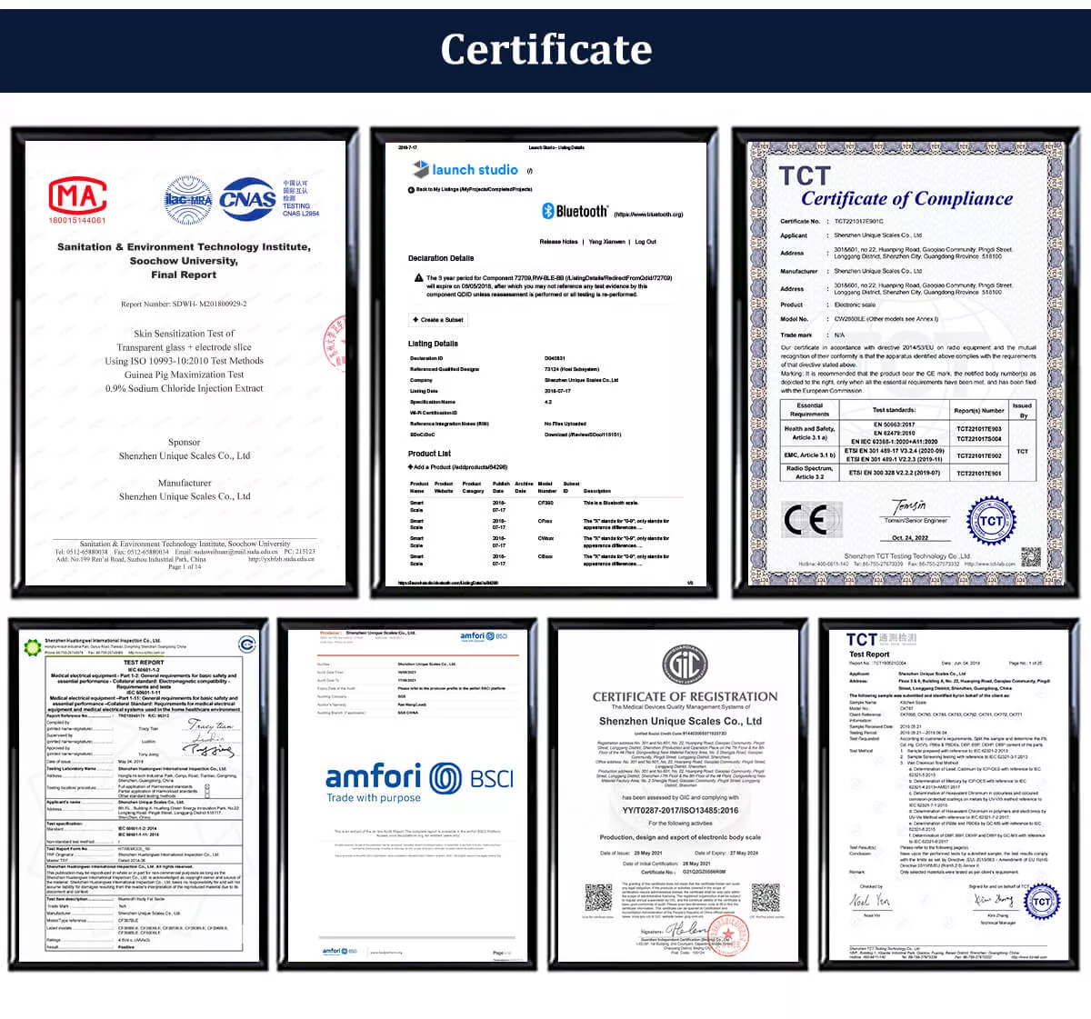 body fat scale's certificate